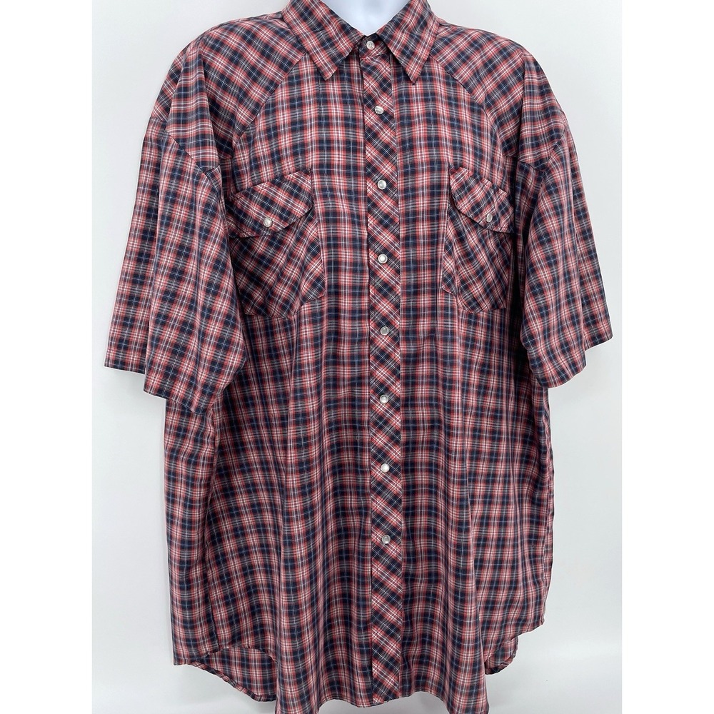 Outlaw Big & Tall 3XLT Pearl Snap Shirt Red Blue Plaid Western Cowboy Rodeo